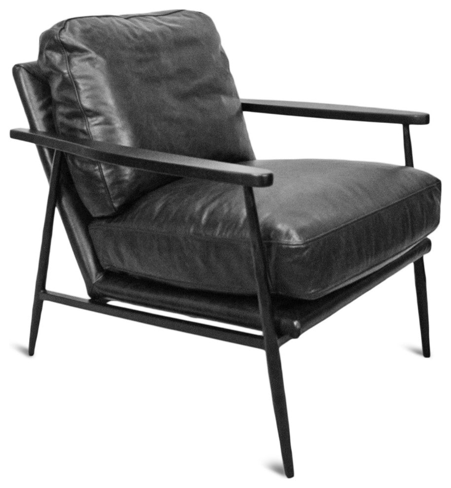 Charcoal Black Leather Club Chair