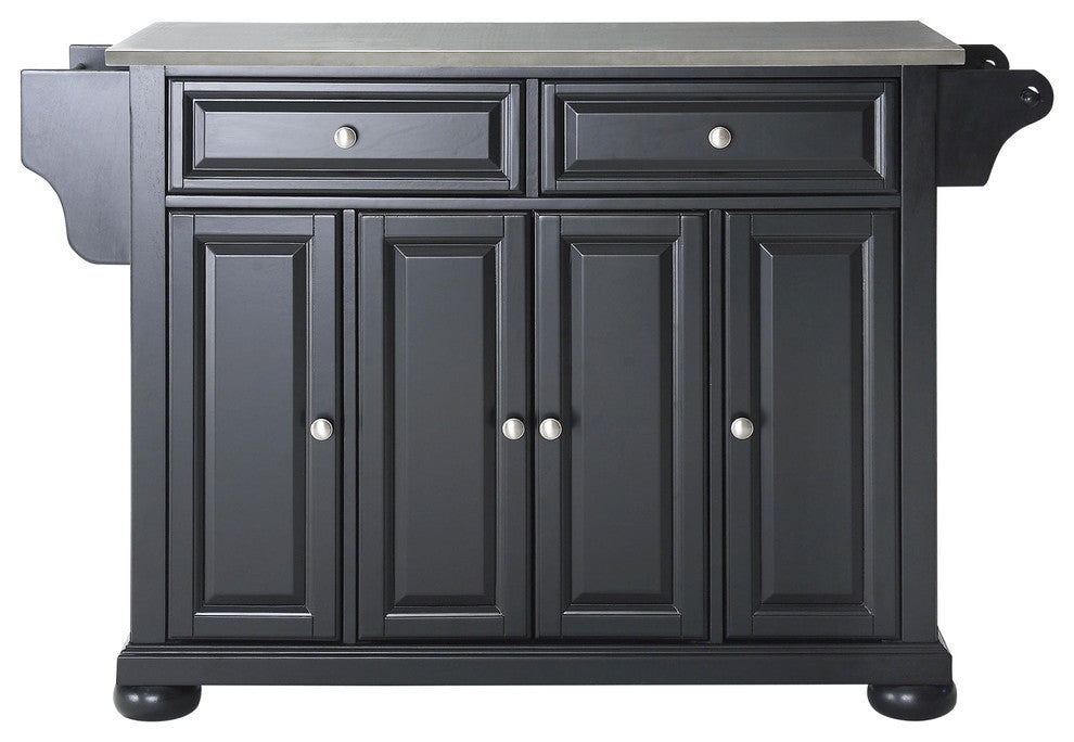 Alexandria Stainless Steel Top Kitchen Island, Black Finish