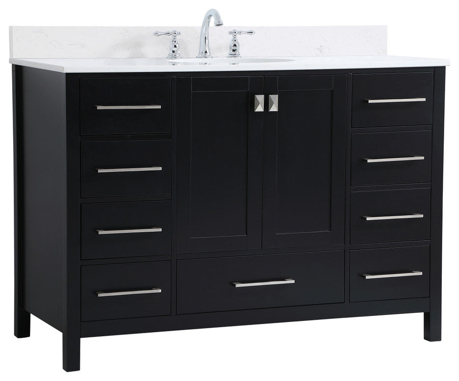 Iris 48" Single Bathroom Vanity, Black With Backsplash
