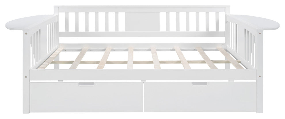 Gewnee Solid Wood Full Size Daybeds with Two Drawers,White