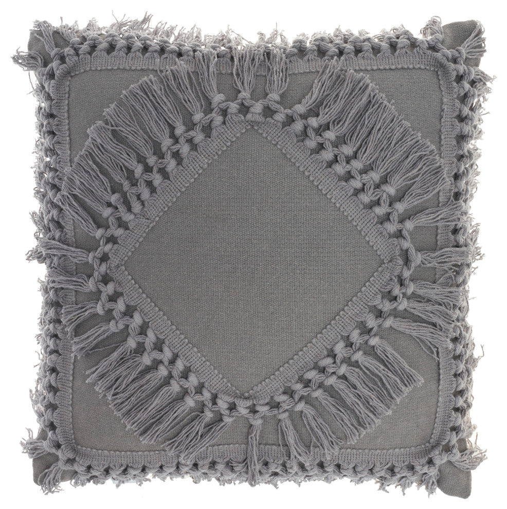 Nourison Home 18"x18" Nicole Curtis Diamond Fringe Charcoal Throw Pillows