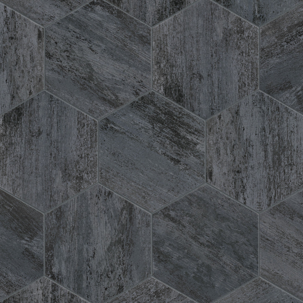 Cassis Hex Porcelain Floor and Wall Tile Sample, Black