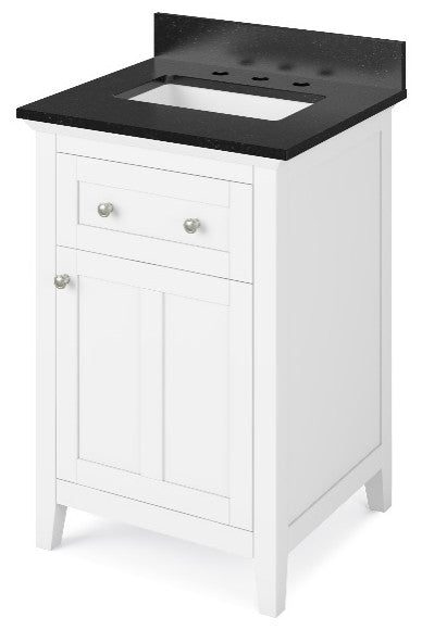 Chatham Traditional 24" White Single Sink Vanity, Black Granite Vanity Top