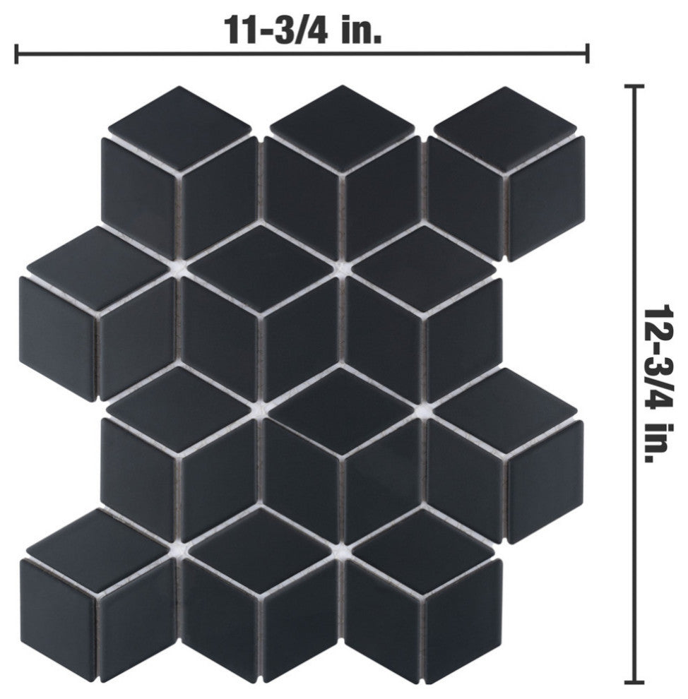 Hudson Rhombus Matte Black Porcelain Floor and Wall Tile