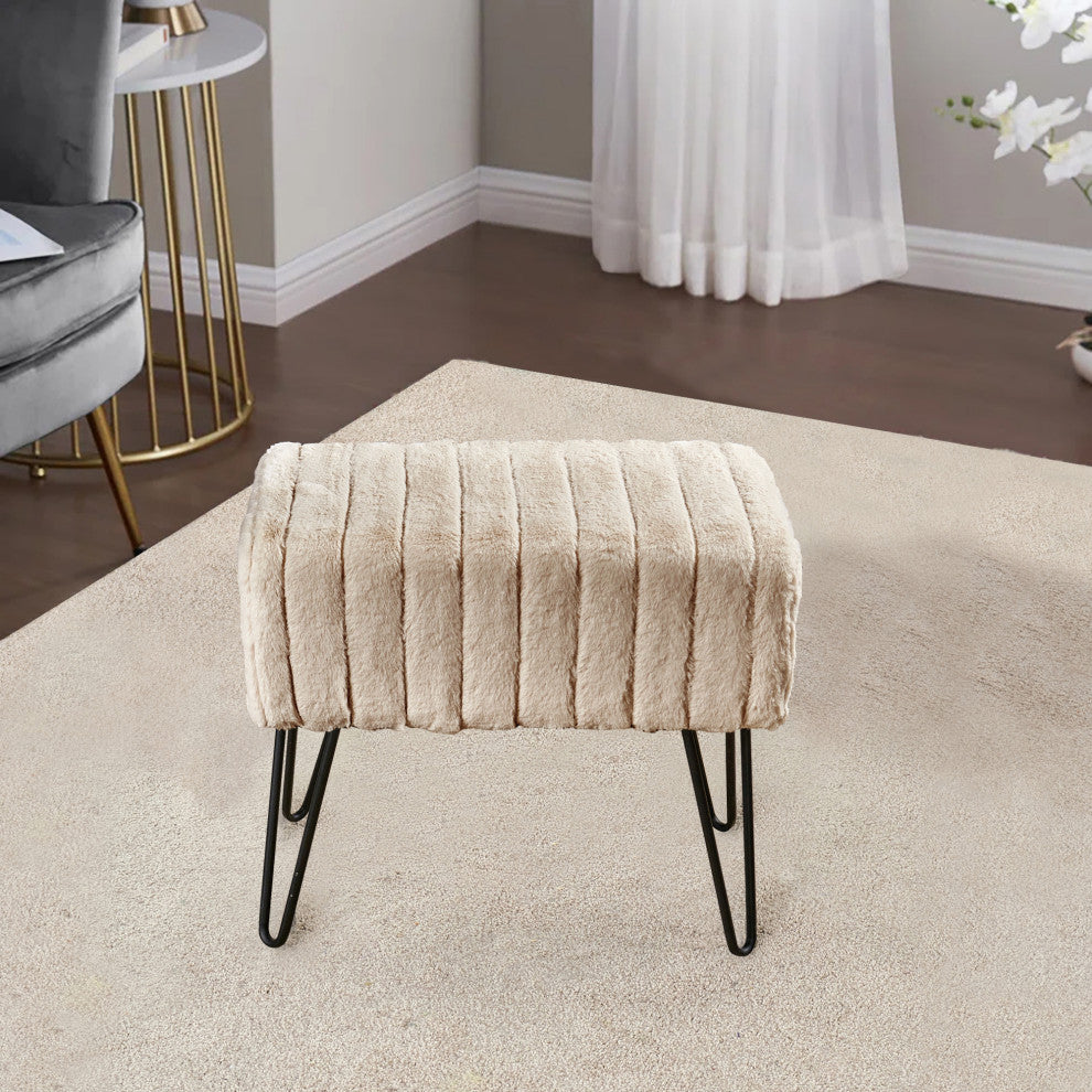 Serenta Super Mink Ottoman, Bleached Sand, 19''x13''x17''