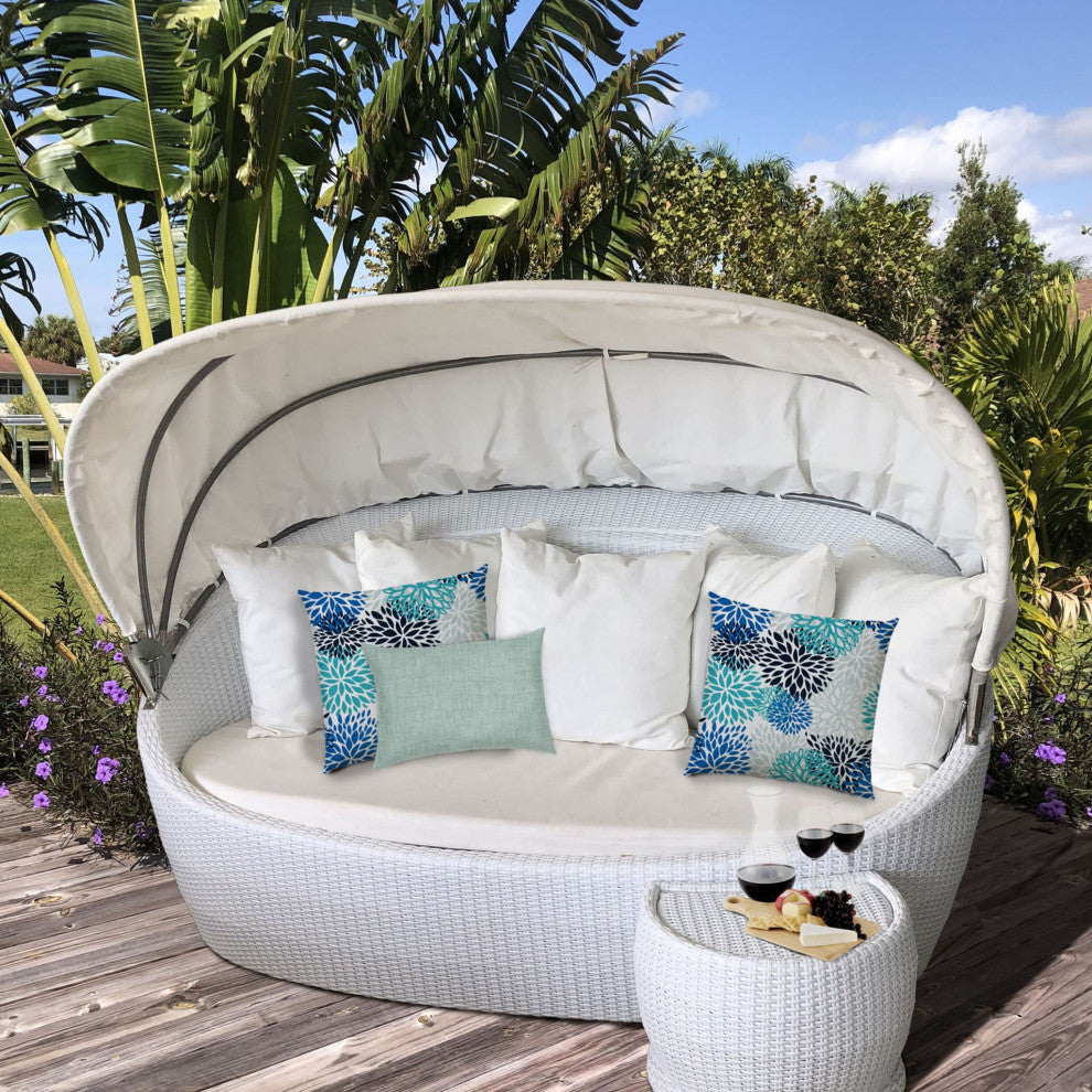 3-Piece Set Seafoam Blooms Indoor Outdoor Zippered Pillows