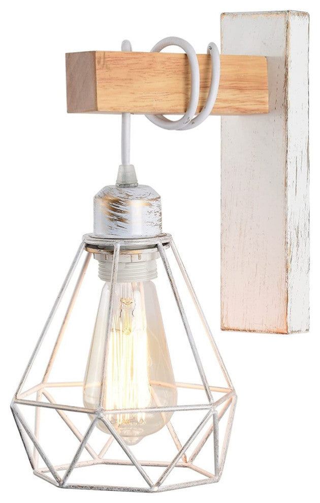 White cage Wall Lights Farmhouse wood Vintage Wall Mount Light Fixture