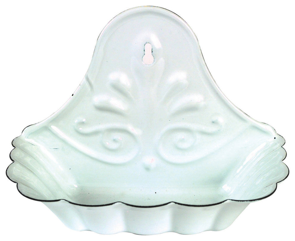 White Enameled Metal Soap Dish, Hangs or Sits