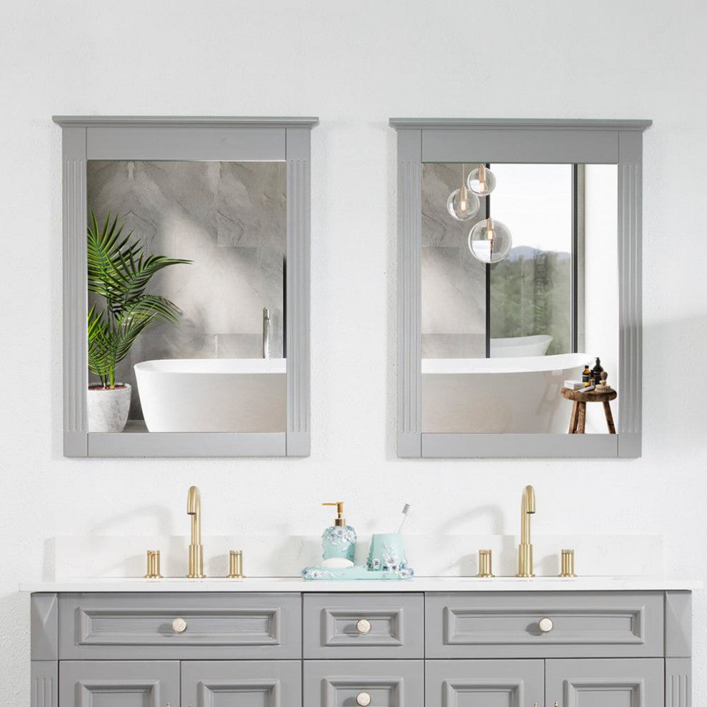 Solid Wood Bathroom Vanity Mirror for Wall Mounted, Titainum Grey, 26x33, 2 Pieces