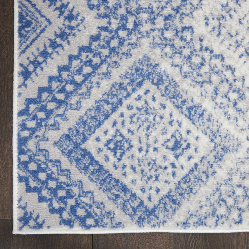 6' X 9' Light Blue Geometric Dhurrie Area Rug