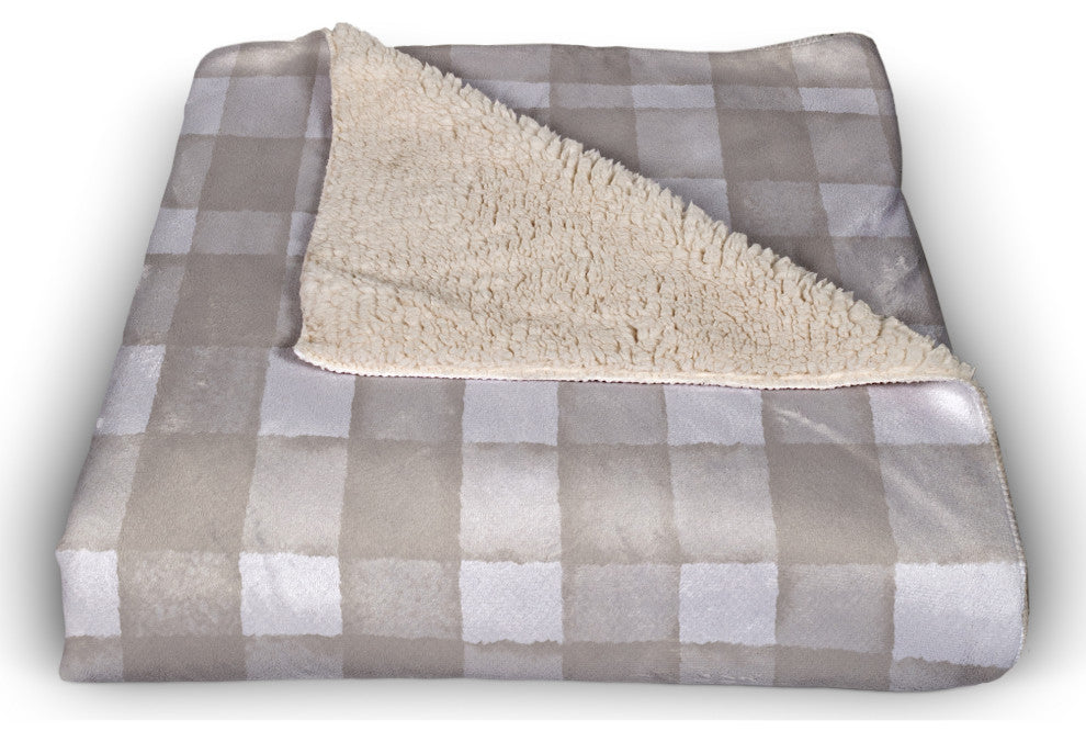 Taupe Watercolor Plaid 50x60 Sherpa Fleece Blanket