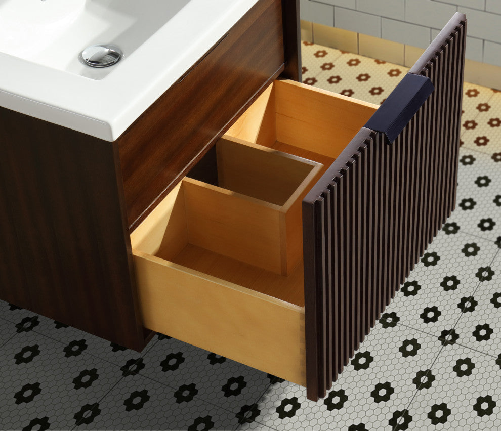 Ari Kitchen and Bath San Diego Bath Vanity, Walnut, 24", Single Sink, Floating