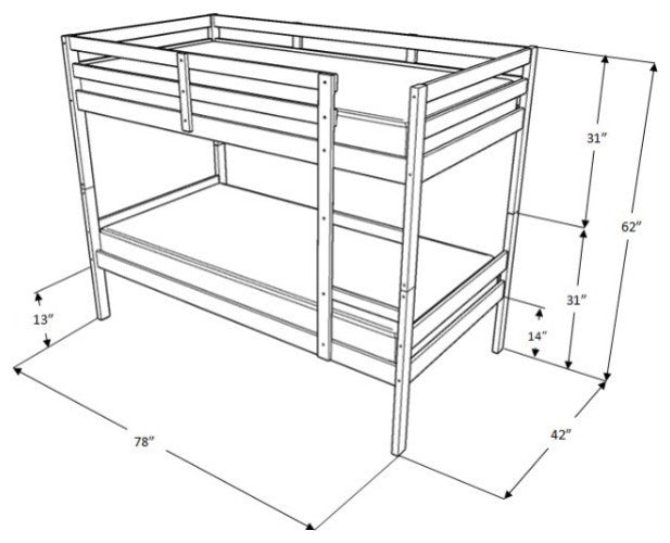 Sydney Twin over Twin Bunk Bed, Light Gray With Linen Aqua Mattresses