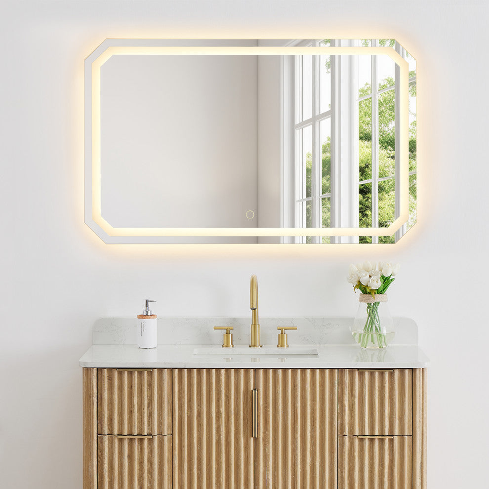 Luma Octogan Frameless LED Bathroom Vanity Mirror, 48"