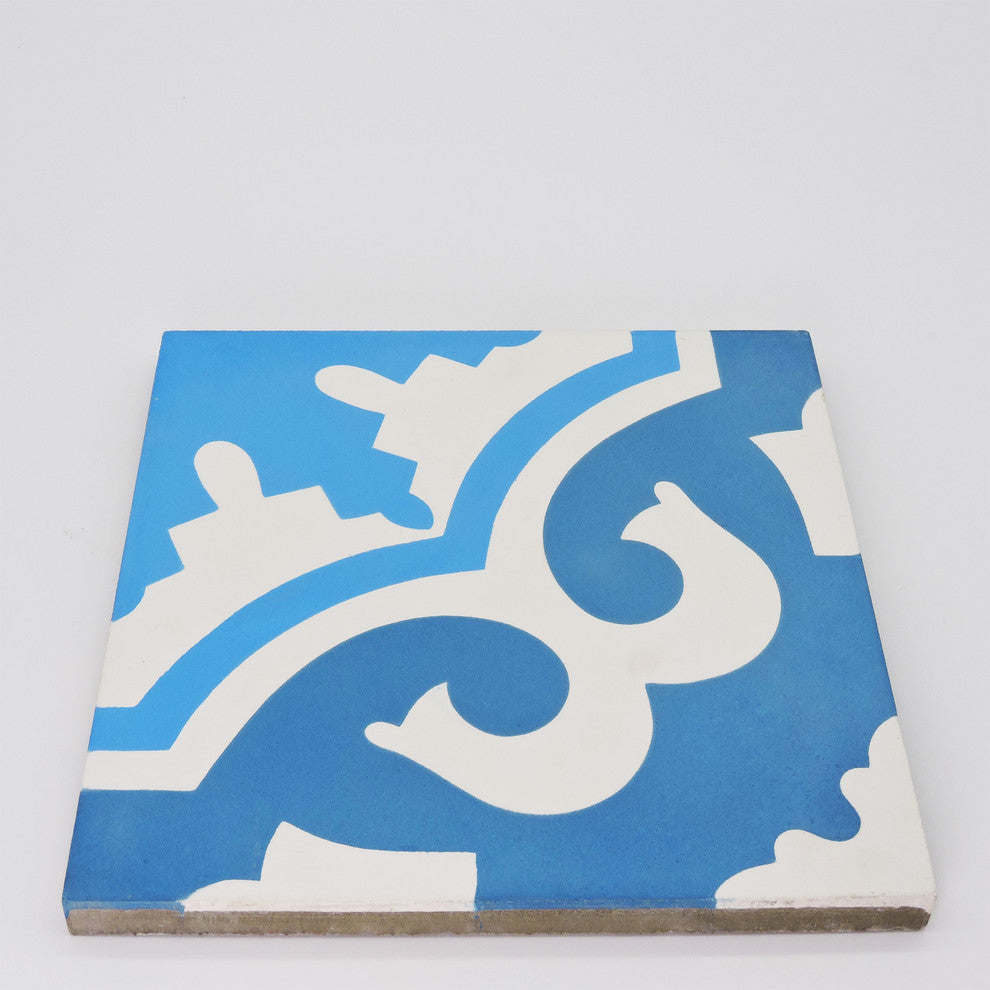 8"x8" Tanger Handmade Cement Tile, Blue/Light Blue, Set of 12