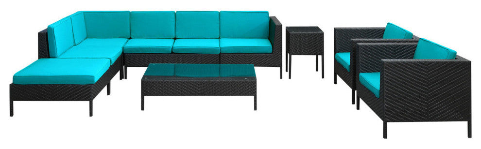 Modern Urban Outdoor Patio Rattan and Wicker Jolla 9-Piece SetSectional Set