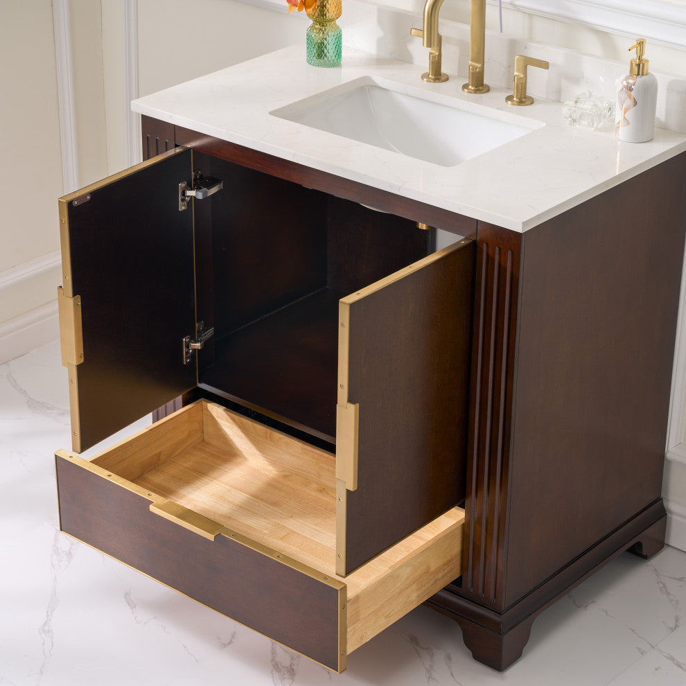 Grace Freestanding Bathroom Vanity with Quartz Top, Espresso, 36"