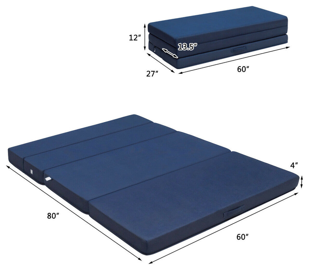 Queen Size 4'' Quart -Fold Foam Folding Mattress Futon Sleepover Sofa Bed Guest