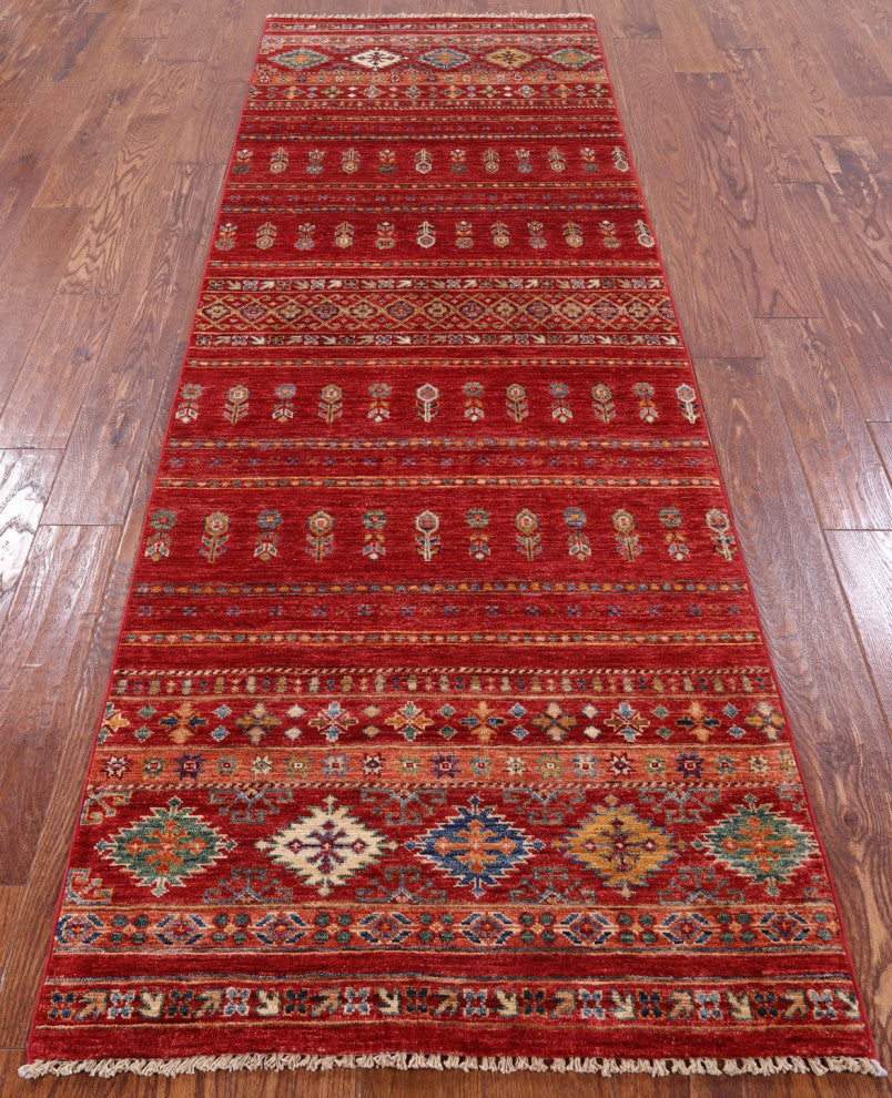 2' 9" X 8' 7" Runner Khorjin Super Kazak Hand-Knotted Rug Q5389