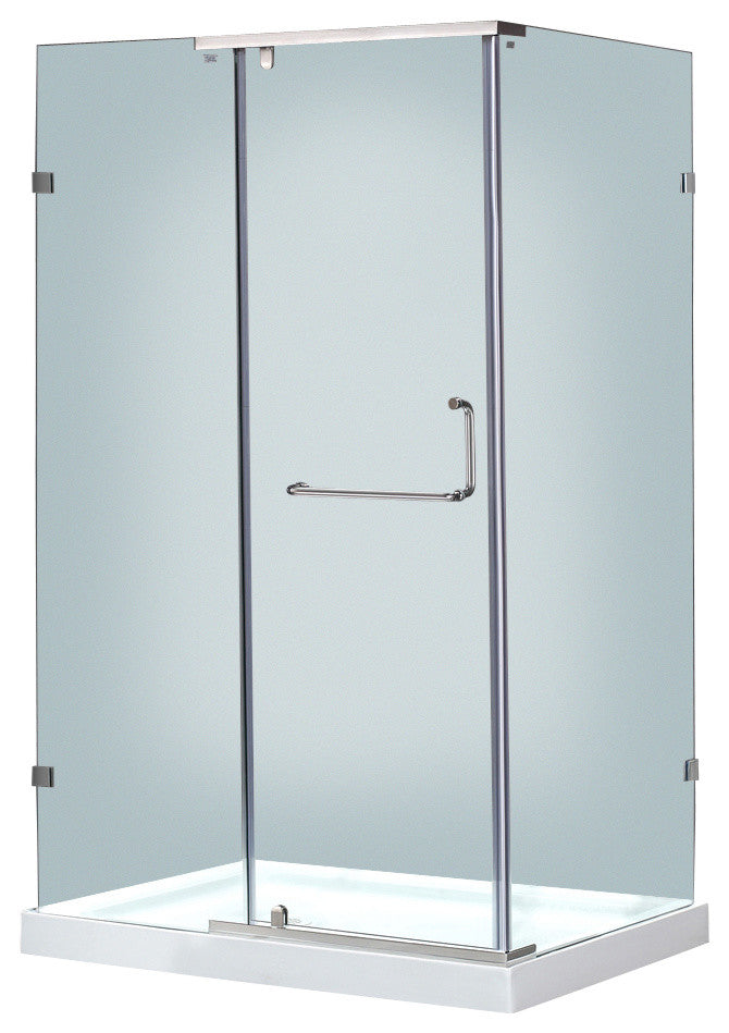 Aston 48"x35" Semi-Frameless Shower Enclosure, Stainless With Left Shower Base