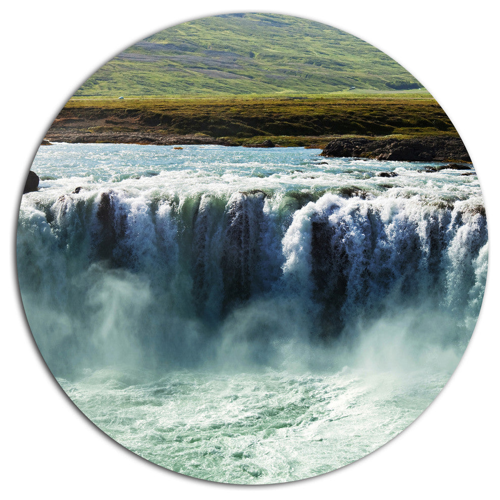 Amazing Waterfalls In Iceland, Landscape Large Disc Metal Wall Art, 36"