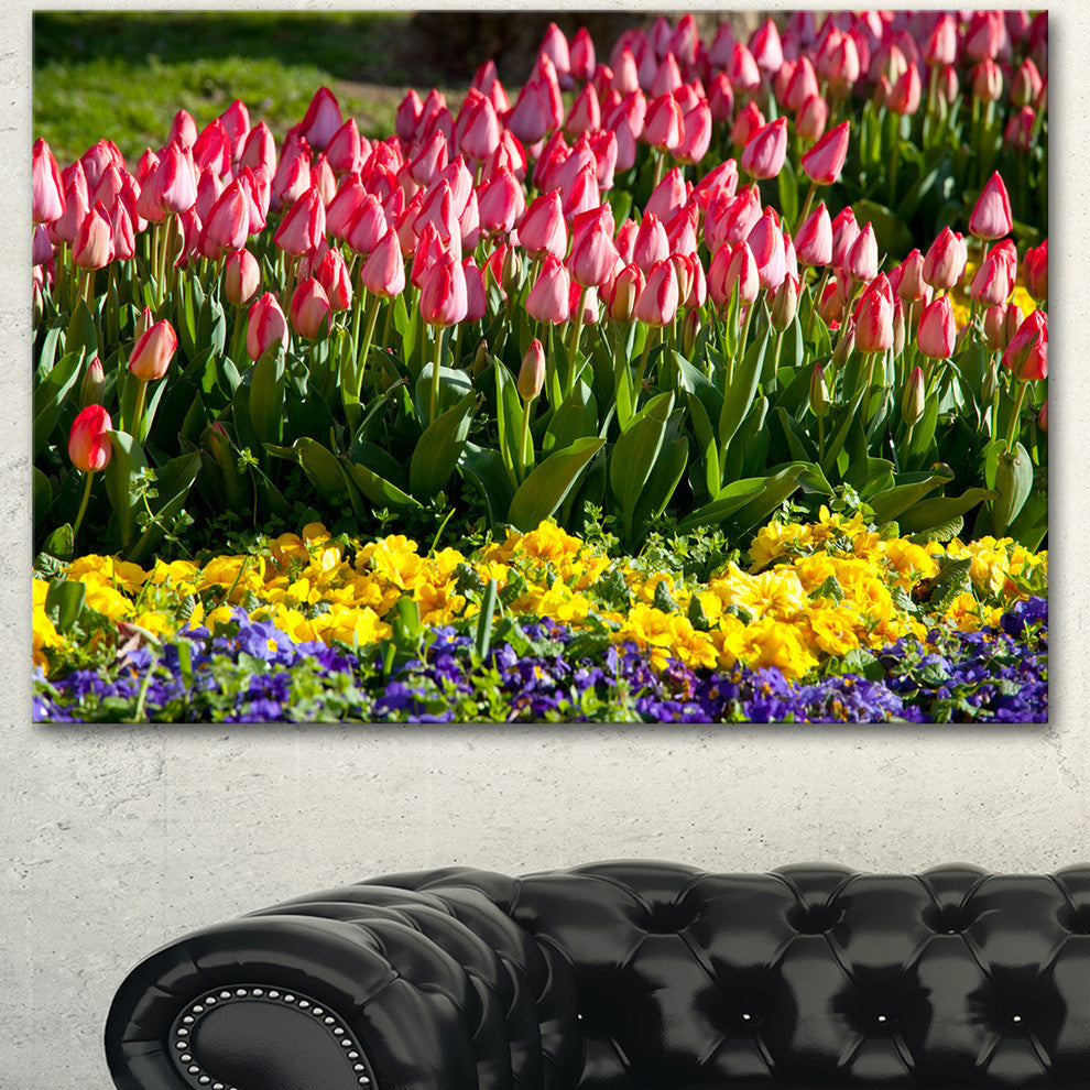 Tulip Garden with Yellow Flowers, Floral Canvas Art Print, 40"x30"