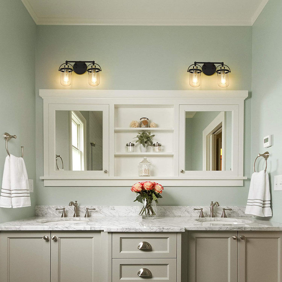 2 Light Vintage Glass Wall Lighting Fixture Bathroom Vanity Light Over Mirror
