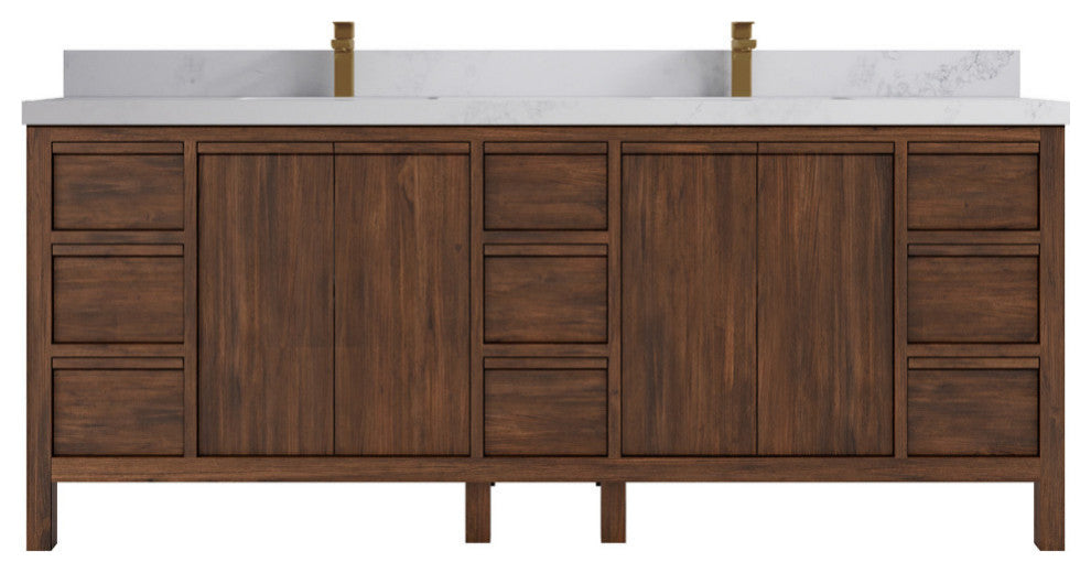 Elizabeth 84 Double Sink Bath Vanity in Dark Walnut Teak 2" Calacatta Nuvo