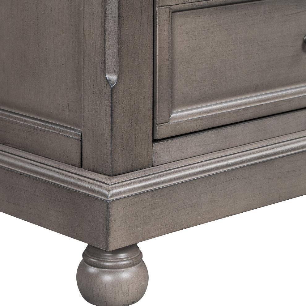 3-Drawer Wood Nightstand, Grey, 30'' Tall
