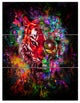 Colorful Tiger Head with Half Skull, Abstract Wall Art Canvas, 28x36, 3 Panels