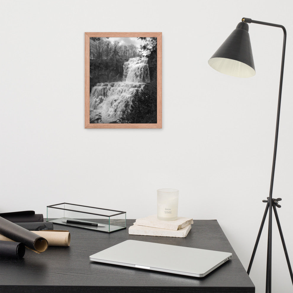 Chittenango Waterfall in Black and White Framed Photo Paper Wall Art Prints, Red Oak, 11" X 14"