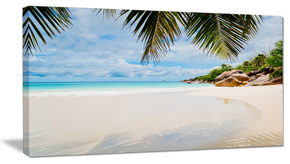 "Summer Beach With Palm Leaves" Modern Seascape Canvas Artwork, 40"x20"