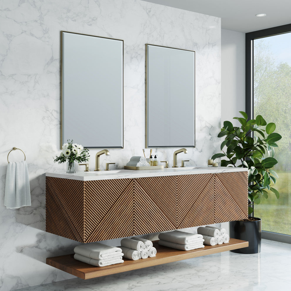 James Martin Marcello Bath Vanity, Chestnut, 72", Ethereal Noctis, Three-Hole
