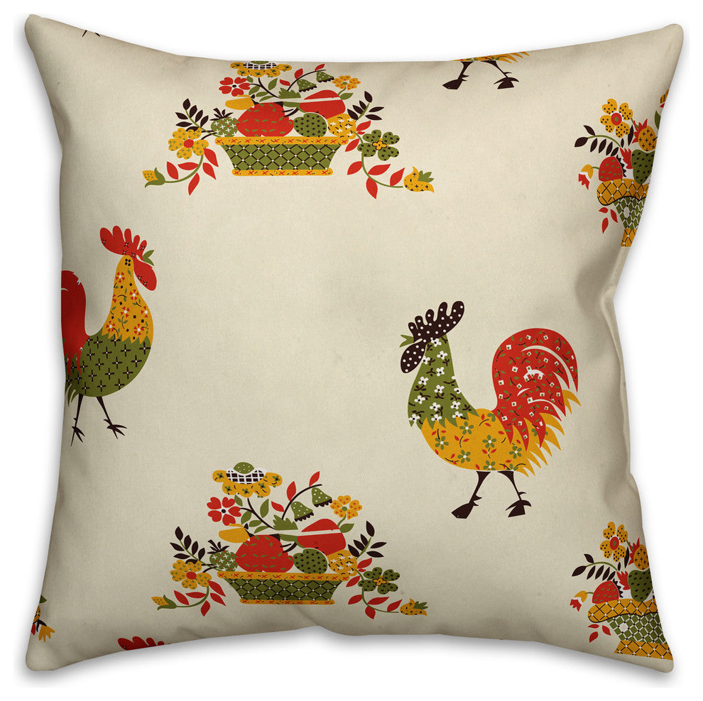 Rooster Pattern Throw Pillow, 16"x16"
