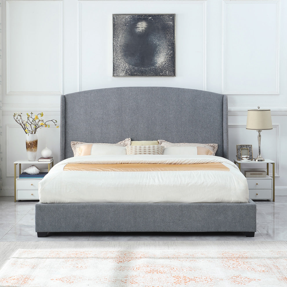 Monterey Upholstered Platform King Bed Frame, Gray Chenille