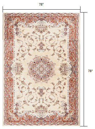 7" Round Cream Rose Traditional Pattern Area Rug