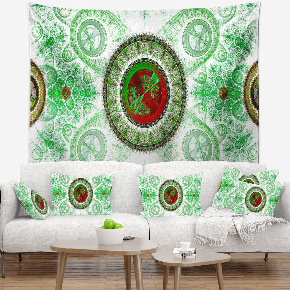 Light Green Psychedelic Relaxing Art Abstract Wall Tapestry, 92"x78"