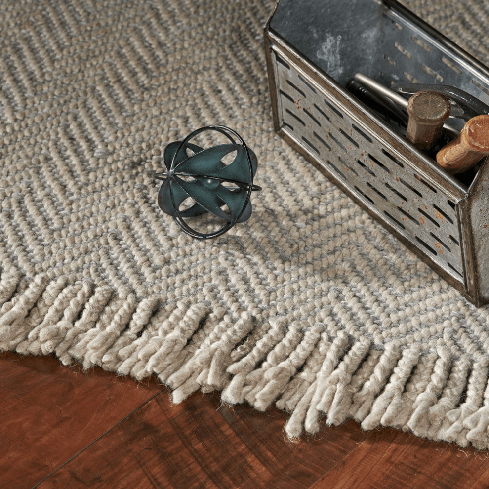 8'X10' Oatmeal Beige Hand Woven Herringbone Indoor Area Rug