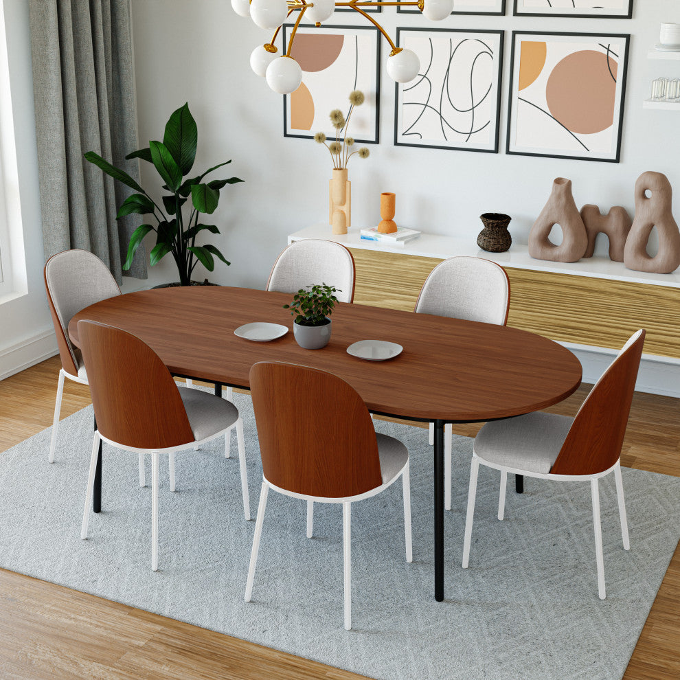 LeisureMod Tule Dining Chair with White Frame Set of 2, Walnut/White