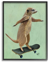 Meerkat On Skateboard Illustration Framed Giclee Texturized Art, 11"x14"