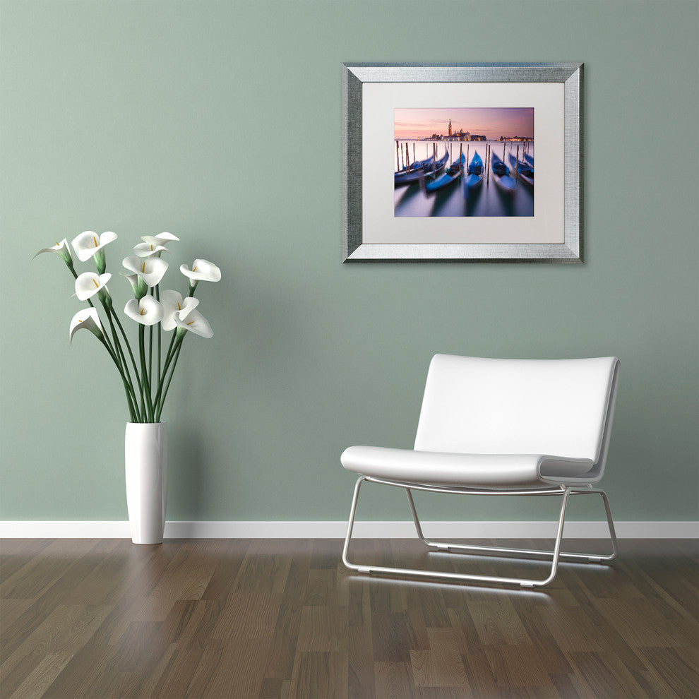 Michael Blanchette 'Blue Gondolas' Art, Silver Frame, White Mat, 20x16