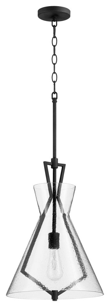 Quorum 8426-69 One Light Pendant, Black w Stone Seeded Glass Finish