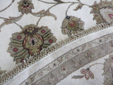 10x10 Round Handmade Ivory Tabriz With Silk Oriental Rug