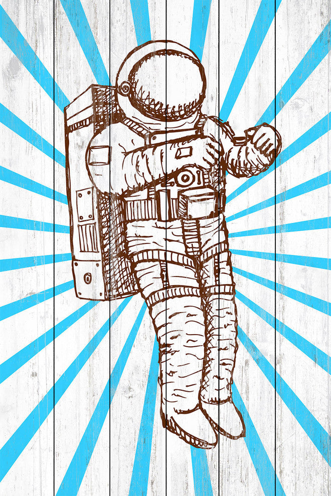 "Space Suit" Painting Print on White Wood