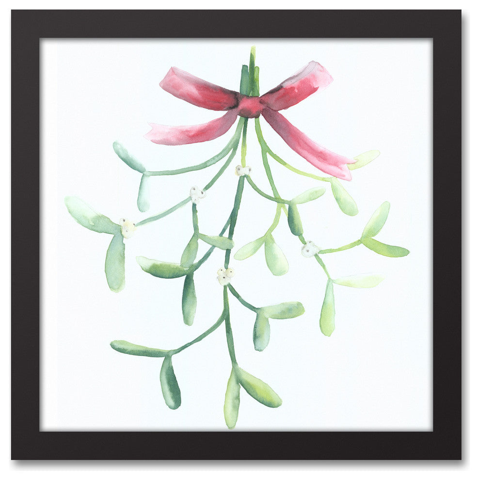 Watercolor Mistletoe 12x12 Black Framed Canvas