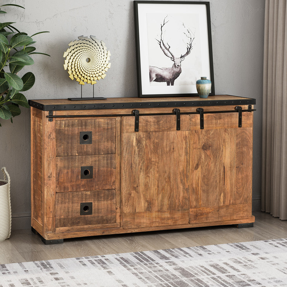 Phoebe Modern Industrial Mango Wood Sideboard