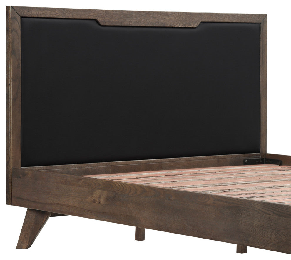 Astoria Platform Bed Frame in Oak with Black Faux Leather