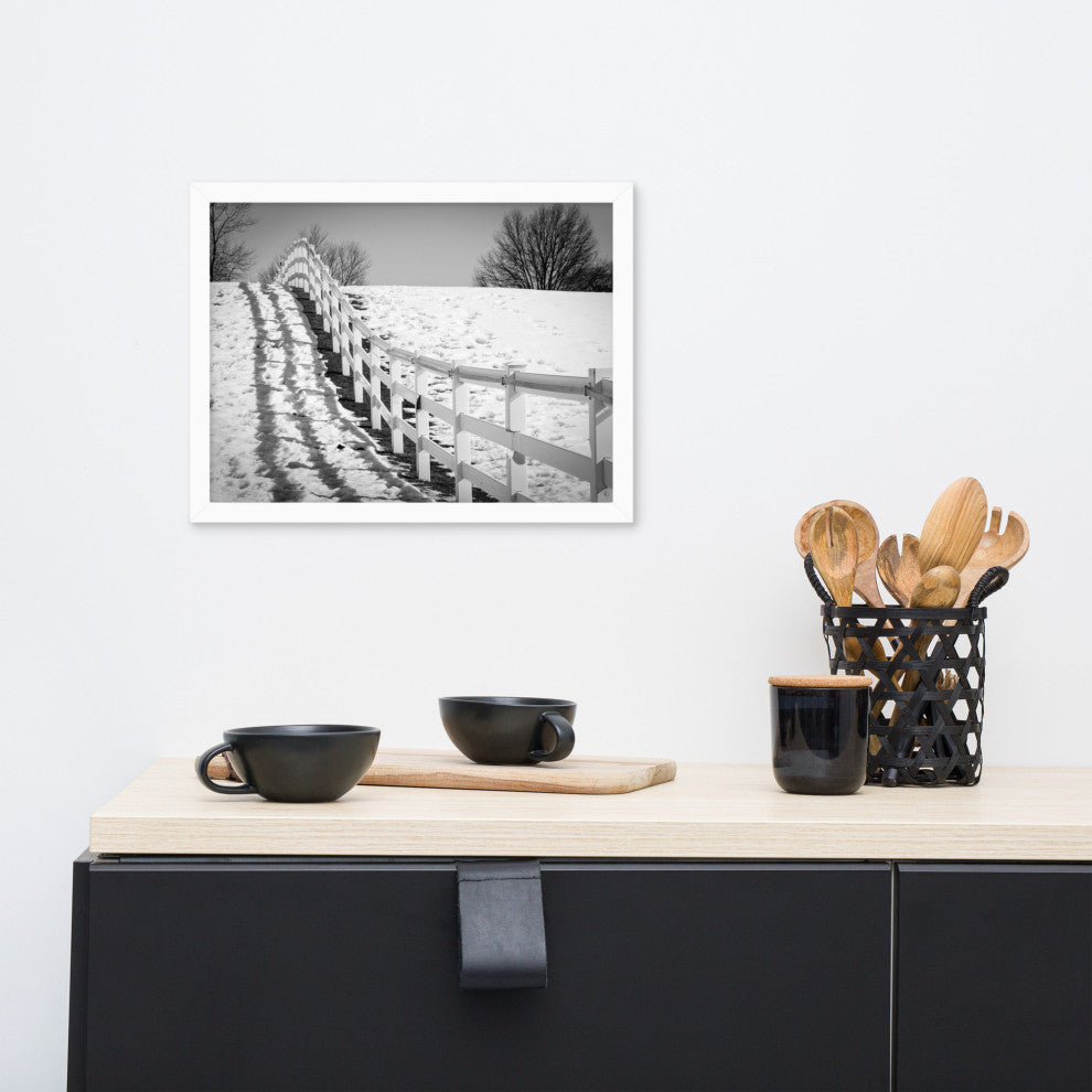 Endless Fences in Black & White Rural Landscape Framed Photo Paper Art Prints, White, 12" X 16"