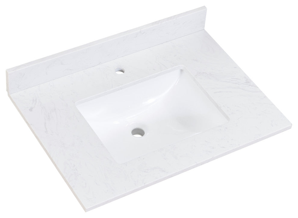 Salerno 31" Engineered stone Vanity Top in Aosta White with White Sink
