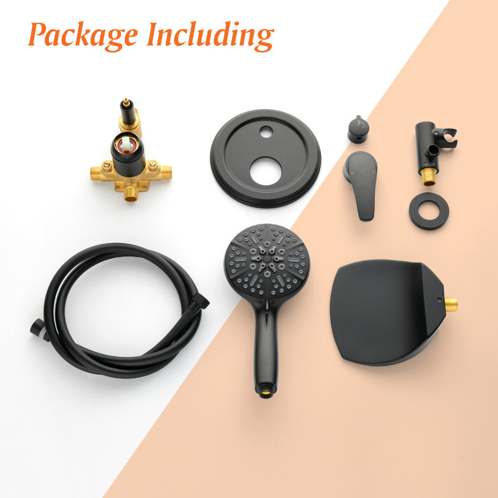 Wellfor Wall Mount Shower Faucet Set, Handheld Shower and Waterfall Spout, Matte Black